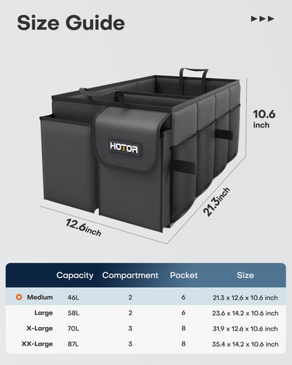 HOTOR Trunk Organizer - Foldable Car Organizer for SUVs & Sedans Storage
