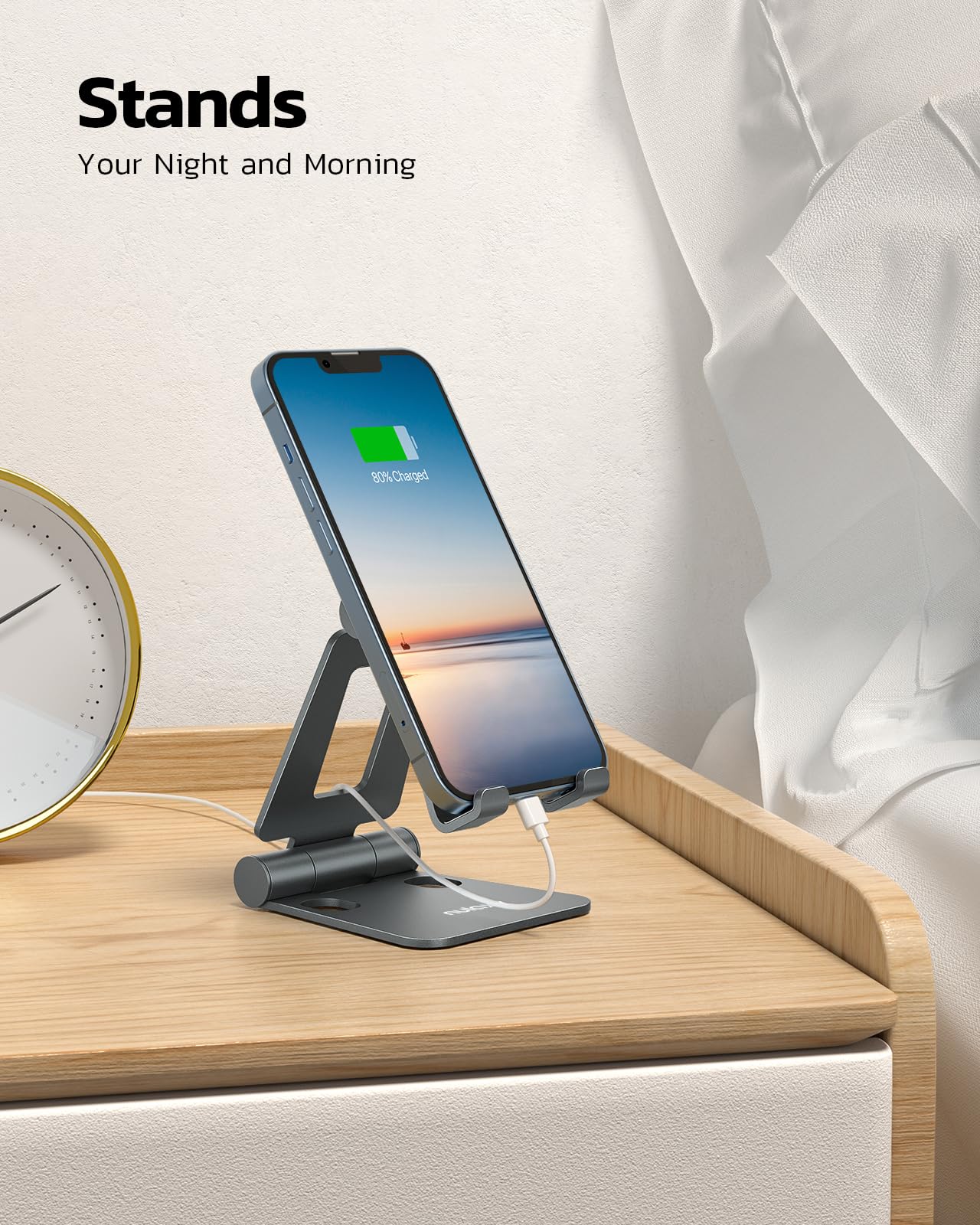 Nulaxy Full Aluminum Dual Folding Cell Phone Stand for Desk, Black