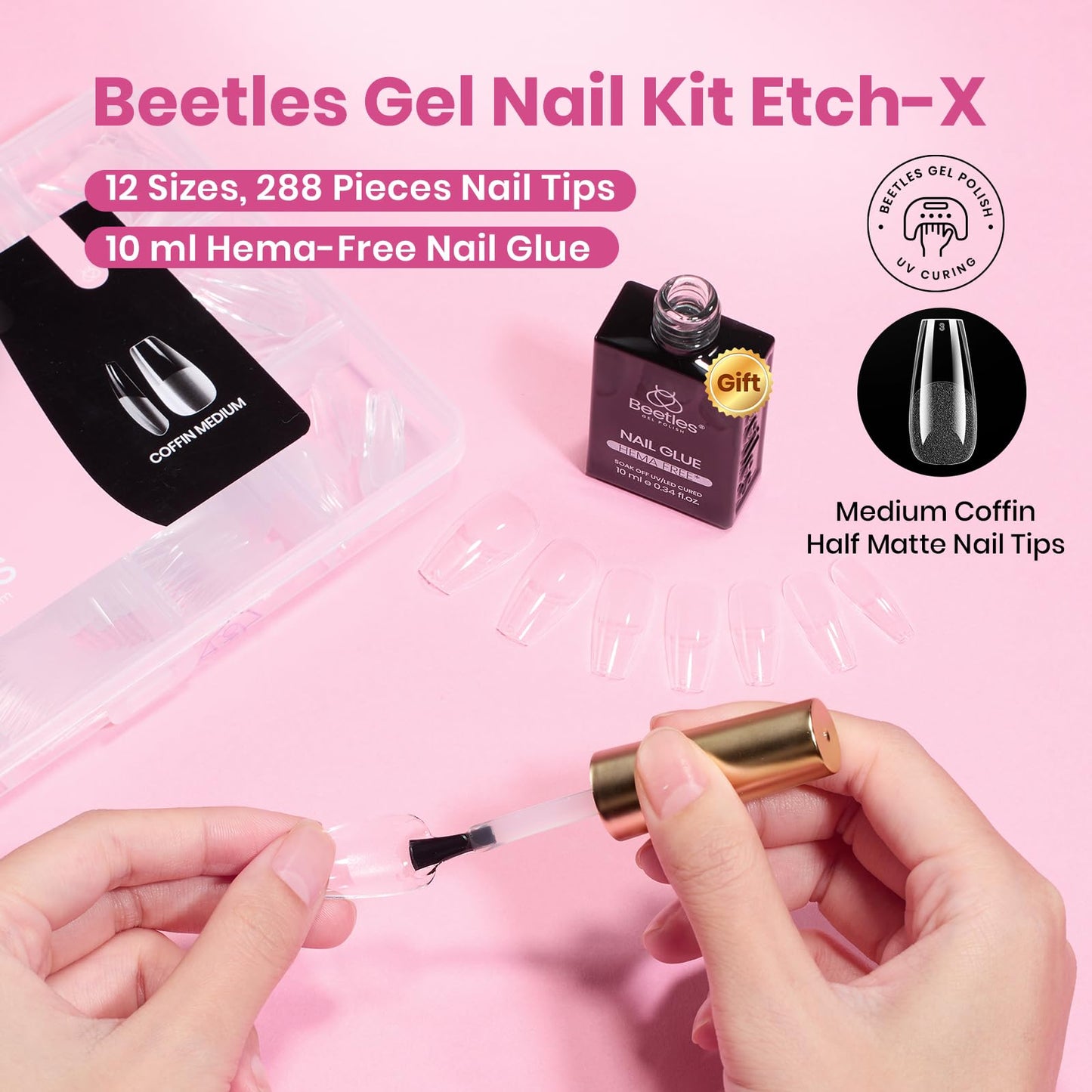 Beetles Soft Gel Nail Tips Short Almond 288pcs in 12 Sizes Etch-X