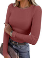 ANRABESS Women Long Sleeve Shirts Ribbed Fitted Tops