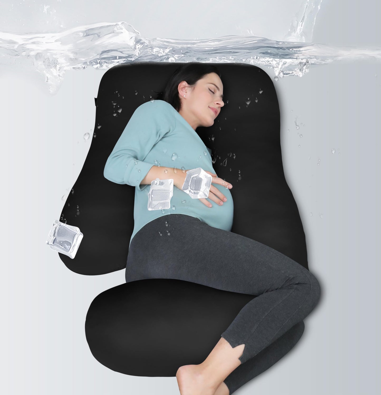 MOON PARK Pregnancy Pillows for Sleeping - U Shaped Full Body Maternity Pillow with Removable Cover - Support for Back, Legs, Belly, HIPS - 65 Inch - Aquamarine