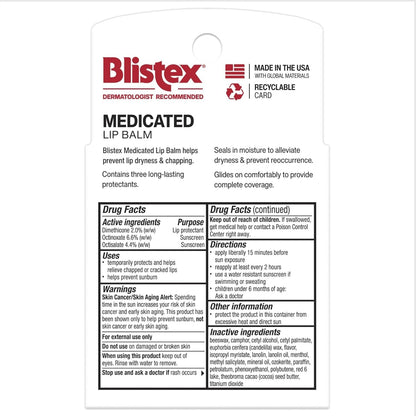 Blistex Medicated Lip Balm SPF 15, 24 Hr Moisture, 0.15 oz, 3 Count
