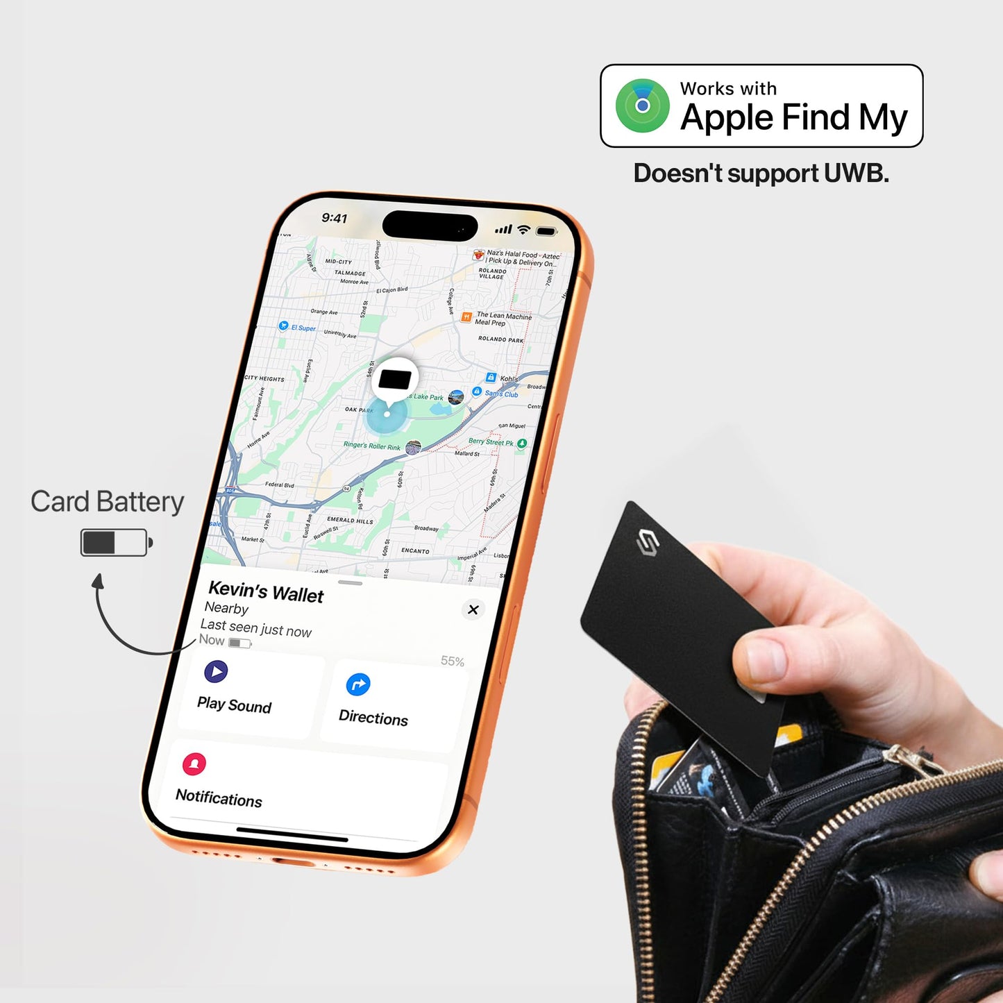 SPOTMINDERS Apple MFi Certified Wallet Tracking Card Black 4-Pack Travel Gifts for Him Works with Apple Find My Rechargeable Tracker IP68 Waterproof 0.07" Slim iPhone Item Finder for Luggage Passport