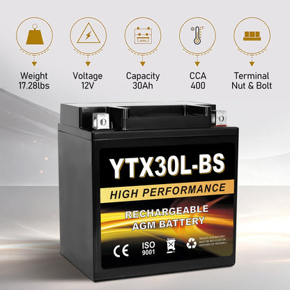 YTX14AH-BS 12V 12Ah Motorcycle Battery, 220CCA Rechargeable Maintenance Free Sealed AGM Battery, Powersport Replacement for ATV, UTV, Scooter