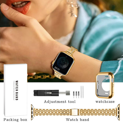 QUNDAXI Slim Watch Band Compatible with Apple Watch 41mm 45mm 42mm 44mm 40mm 38mm Metal Stainless Steel Watchband Suitable for iWatch 11/10/9/8/7/6/5/4/3/2/1/SE Series Women Luxury Strap