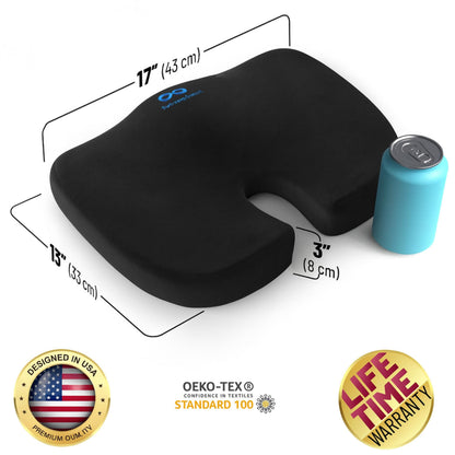Everlasting Comfort Doctor Recommended Memory Foam Seat Cushion for Office Chairs & Car - Ergonomic Office Desk Accessories - Cushions for Tailbone Pain Relief, Sciatica (Black, Large)