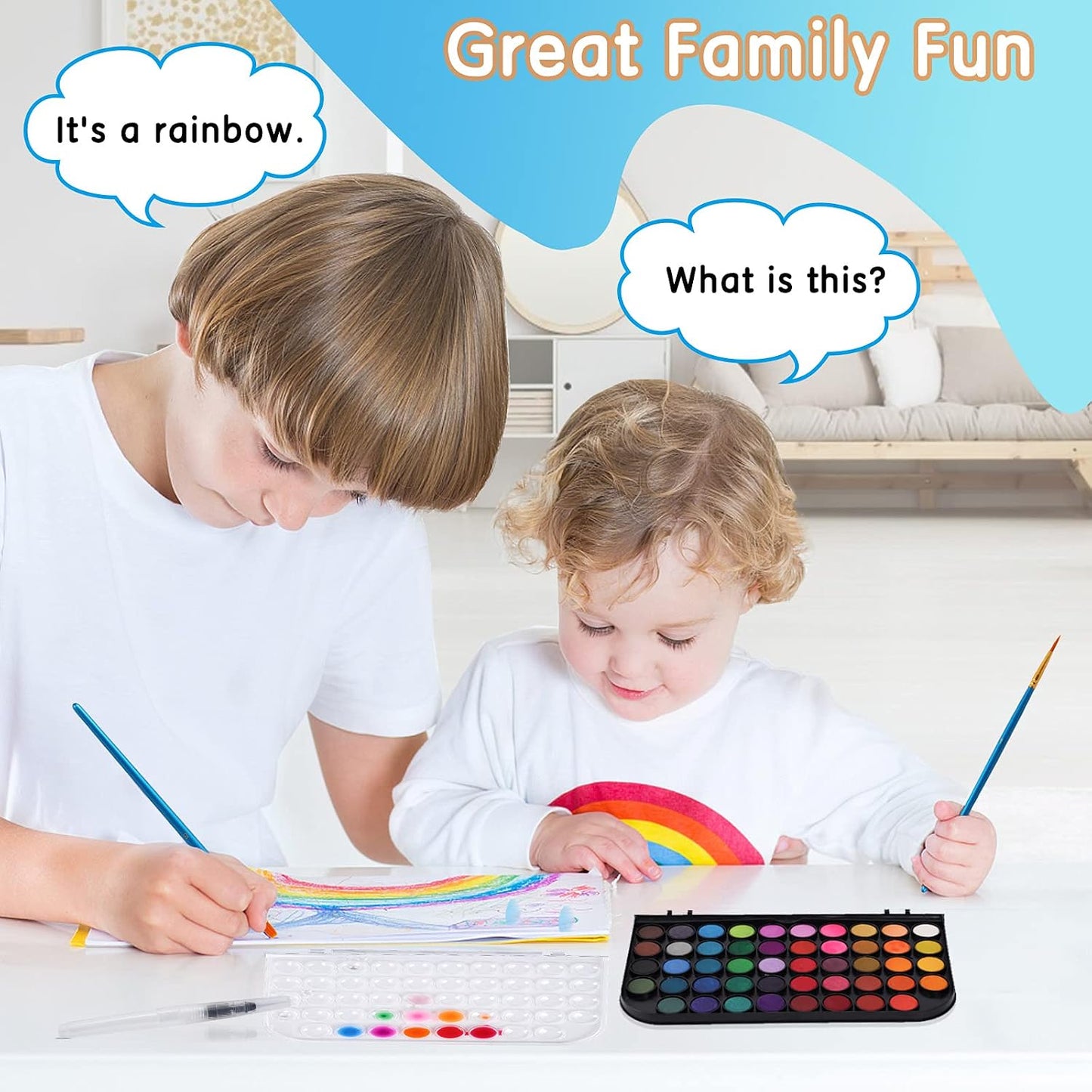 48 Colors Washable Watercolor Paint Set, with 3 Brushes Pen