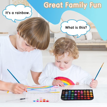 48 Colors Washable Watercolor Paint Set, with 3 Brushes Pen