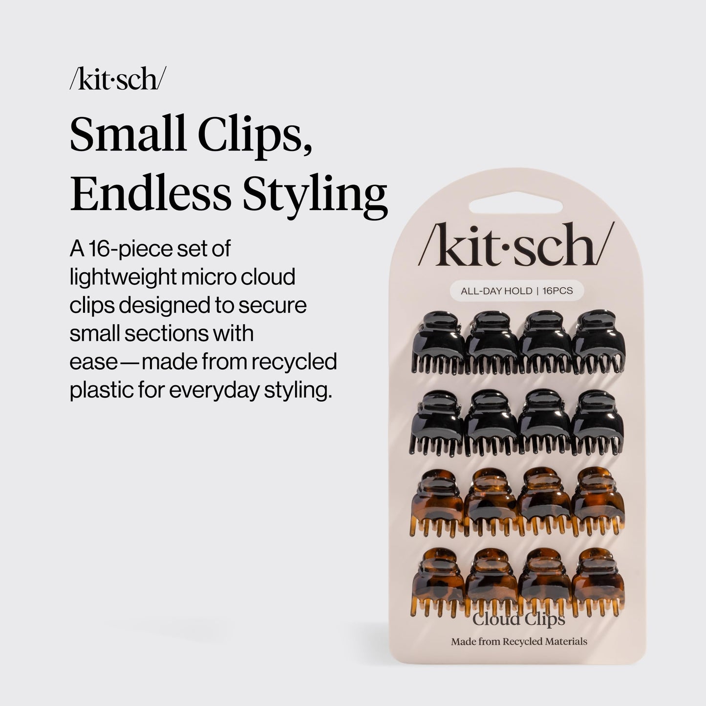 Kitsch Mini Hair Clips for Women - Tortoise & Black, 16 Pcs