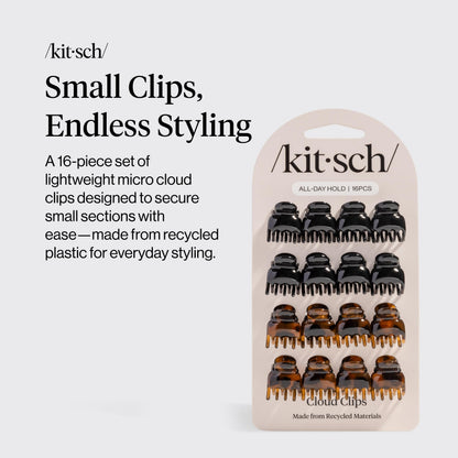 Kitsch Mini Hair Clips for Women - Tortoise & Black, 16 Pcs