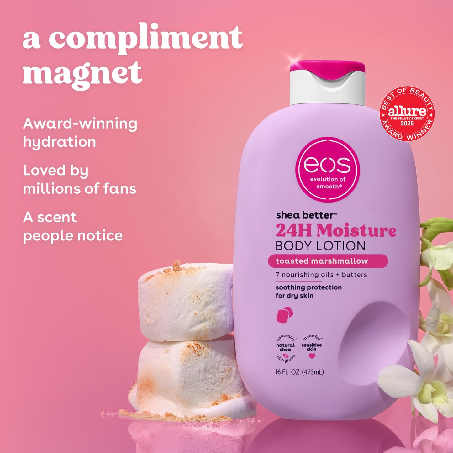 eos Shea Better Body Lotion- Vanilla Cashmere, 24-Hour Moisture, 16 fl oz