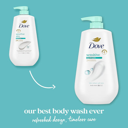 Dove Sensitive Skin Body Wash, 24hr Lotion-Soft Skin, 30.6 oz