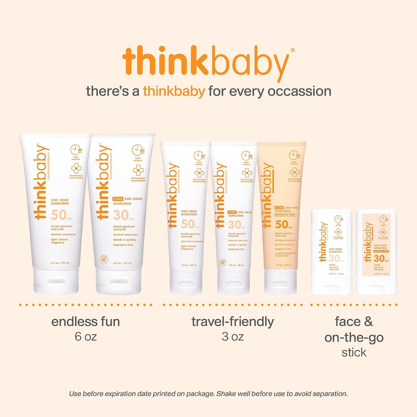 Thinkbaby Baby Sunscreen SPF 50+, Mineral Formula, Water Resistant, 3 Oz