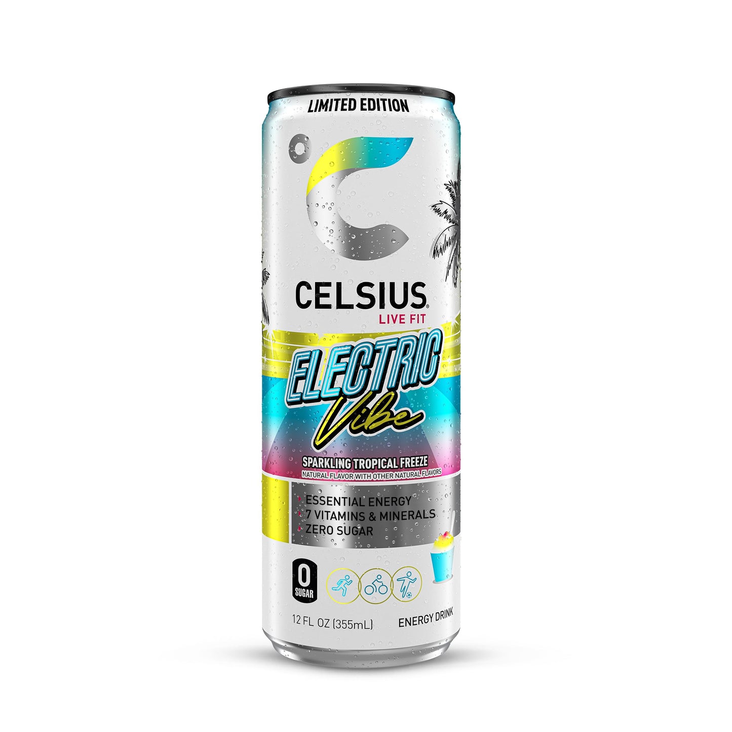 CELSIUS Sparkling Tropical Vibe, Functional Essential Energy Drink 12 Fl Oz (Pack of 12)
