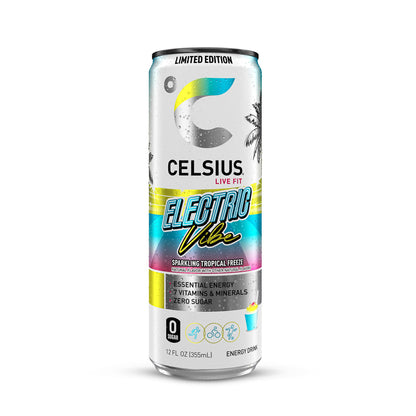 CELSIUS Sparkling Tropical Vibe, Functional Essential Energy Drink 12 Fl Oz (Pack of 12)