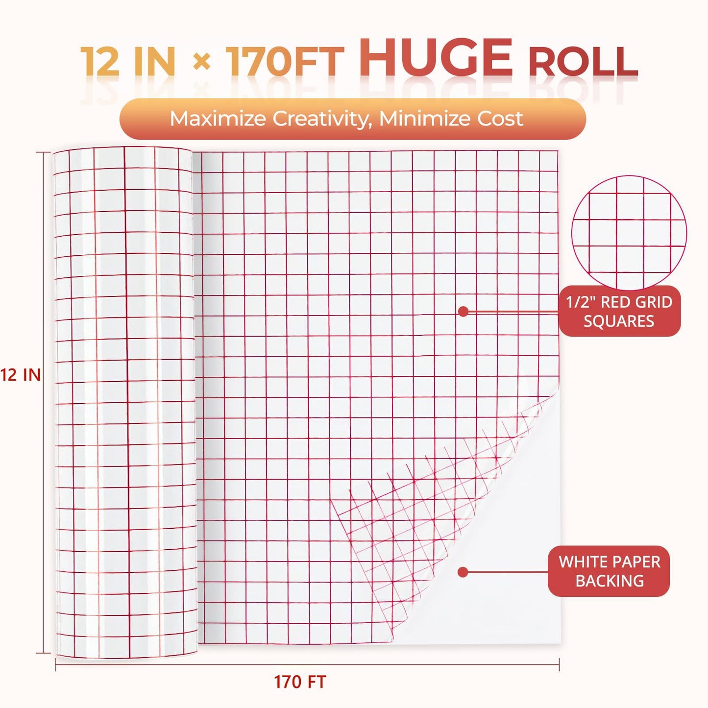 YRYM HT Transfer Tape for Vinyl, 12" x 50 FT, Medium Tack, Red