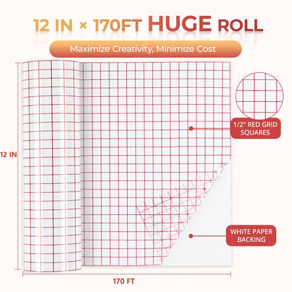 YRYM HT Transfer Tape for Vinyl, 12" x 50 FT, Medium Tack, Red