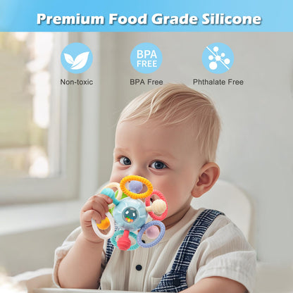 Baby Montessori Sensory Teething Toy 0-6 6-12 Months, Teether Ball & Rattle