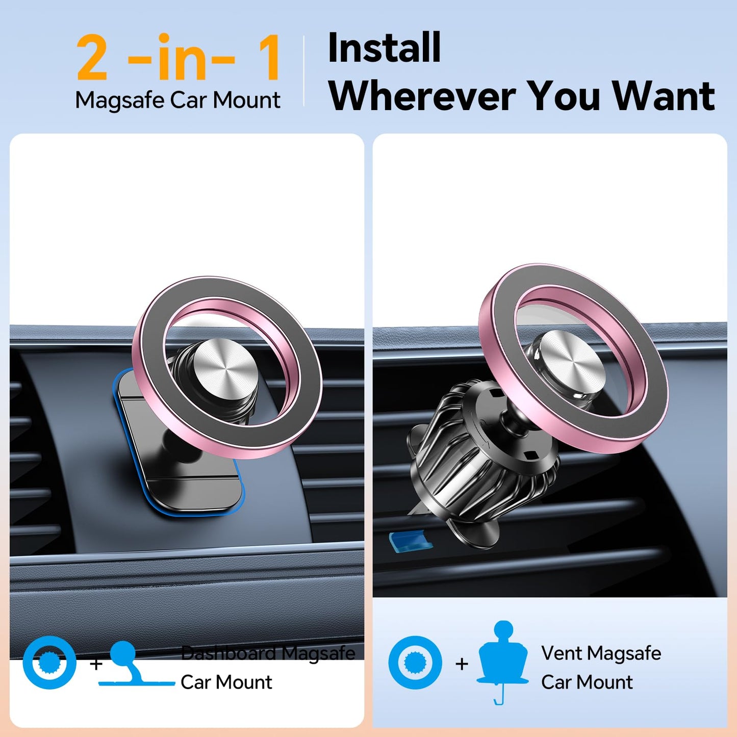 for iPhone Magsafe car Mount【20 Strong Magnets】Magnetic Phone Holder for Car Dashboard【360° Rotation】Hands Free Car Phone Holder Mount Dash Fit iPhone 15 14 13 12 Pro Max Plus MagSafe Car Accessories