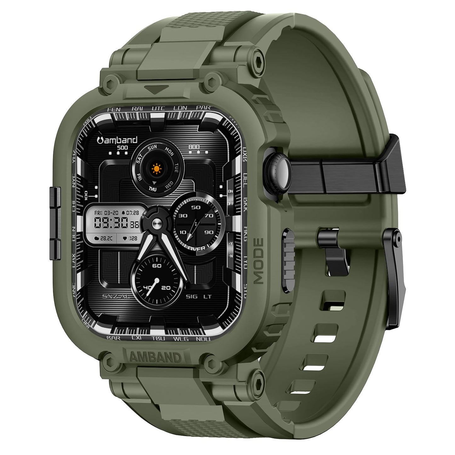 amBand Bands Compatible with Apple Watch 9/8/7/6/5/4 & SE 3/2/1 45mm/44mm Case for Men, M1 Sport Series Rugged Case Protective Cover for iWatch SE3/SE2/6/SE/5/4 44/45 mm Men Black