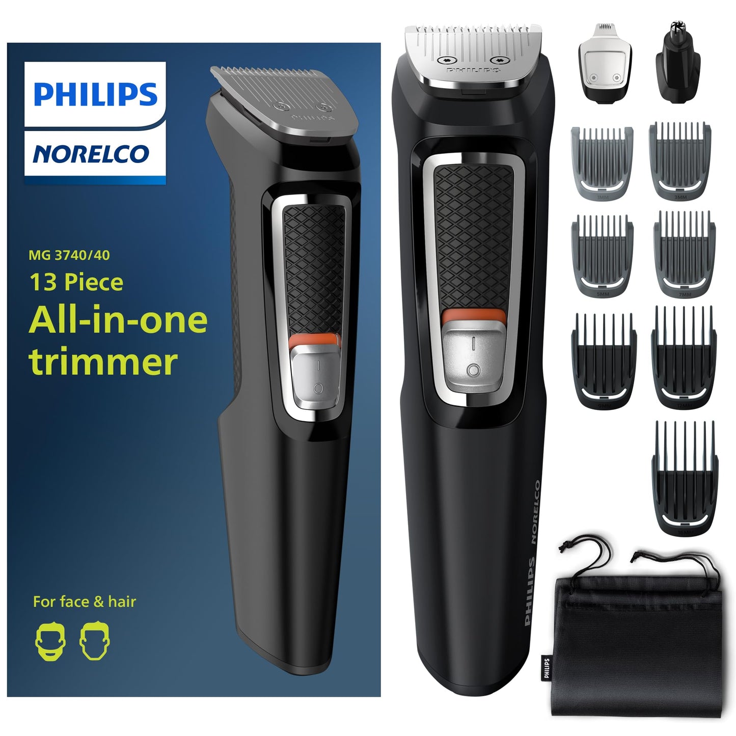 Philips Norelco All-in-One 3000 Series 13 in 1 Trimmer, Beard Styler & Men's Hair Clipper, 9 Length Settings & Self-Sharpening Skin-Friendly Blades, MG3919/50
