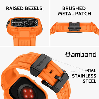 amBand Bands Compatible with Apple Watch 9/8/7/6/5/4 & SE 3/2/1 45mm/44mm Case for Men, M1 Sport Series Rugged Case Protective Cover for iWatch SE3/SE2/6/SE/5/4 44/45 mm Men Black