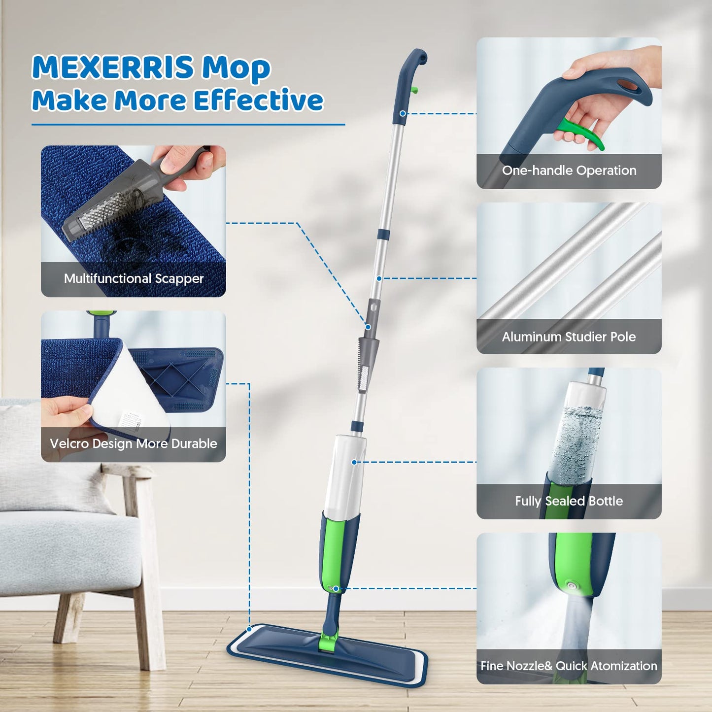 Spray Wet Mops for Floor Cleaning: Hardwood Floor Mop Refillable Dust Mop
