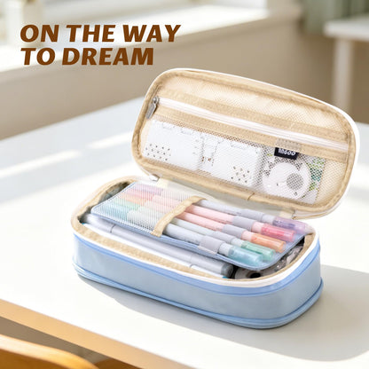 EASTHILL Big Capacity Pencil Pen Case Office College School Large Storage High Capacity Bag Pouch Holder Box Organizer Blue (Pink)