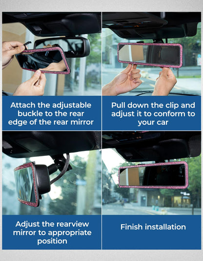 JOYTUTUS Rear View Mirror, Universal 12 Inch Panoramic Convex Rearview Interior Clip-on Wide Angle Mirror to Reduce Blind Spot Effectively for Car SUV Trucks - Blue
