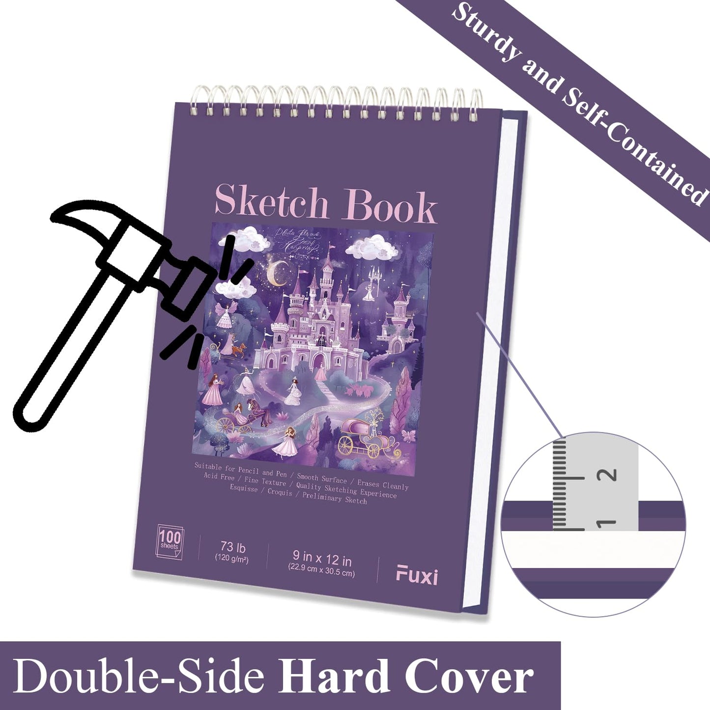 Fuxi 9" x 12" Sketch Book_Top Spiral Bound Sketchbook_100Sheets 68lb/100gsm