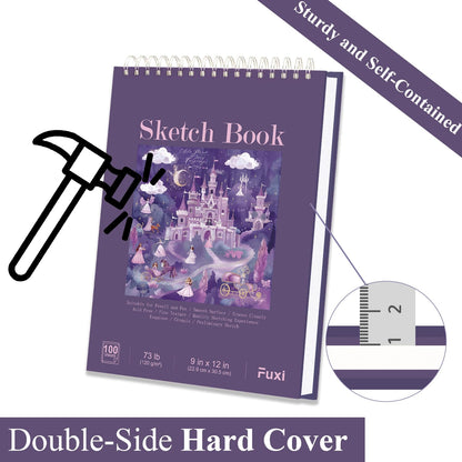 Fuxi 9" x 12" Sketch Book_Top Spiral Bound Sketchbook_100Sheets 68lb/100gsm