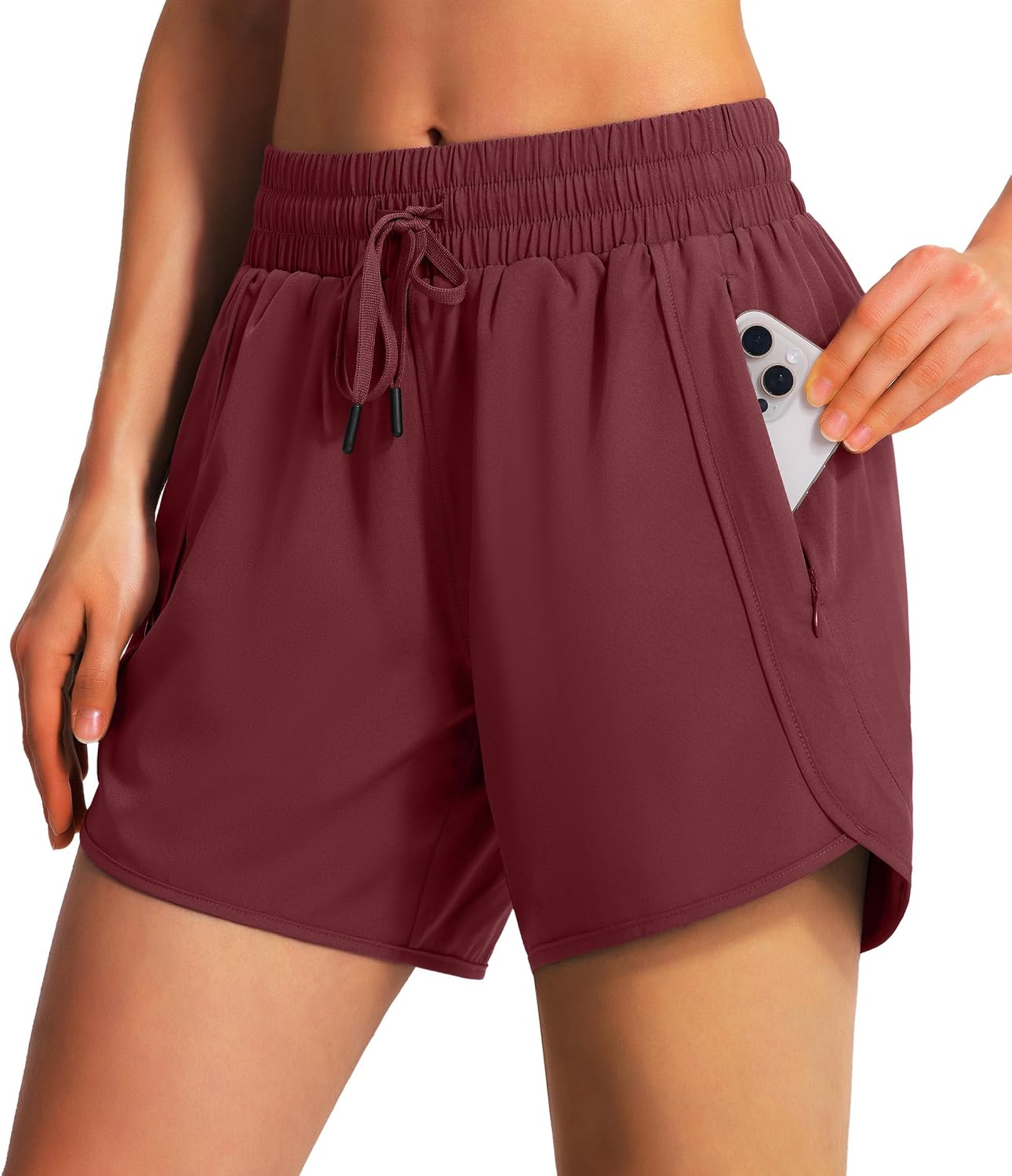 Ksmien Women's 5"/7" Athletic Running Shorts Quick Dry with Zipper Pockets