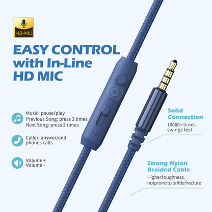 AILIHEN C8 Kids Wired Headphones with Mic for School, 3.5mm Jack, BlackBlue