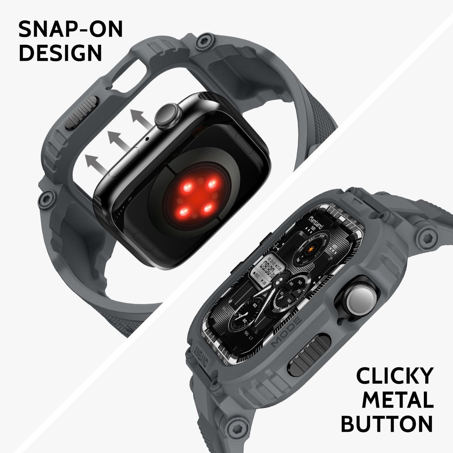 amBand Bands Compatible with Apple Watch 9/8/7/6/5/4 & SE 3/2/1 45mm/44mm Case for Men, M1 Sport Series Rugged Case Protective Cover for iWatch SE3/SE2/6/SE/5/4 44/45 mm Men Black