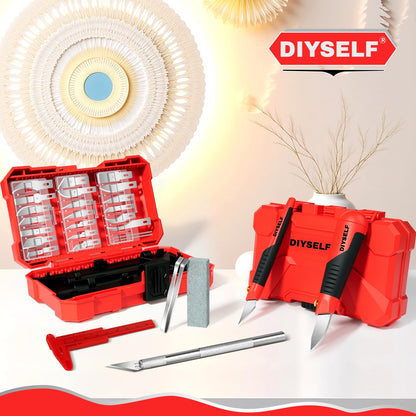 DIYSELF Exacto Knife Set with 10 Extra #11 Blades, 6-Inch Metal Ruler, Pink