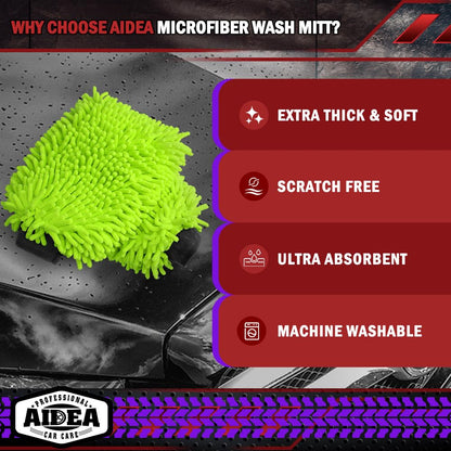 AIDEA Car Wash Mitt Microfiber, 4PK,Car Wash Brush, Green 8''X12''