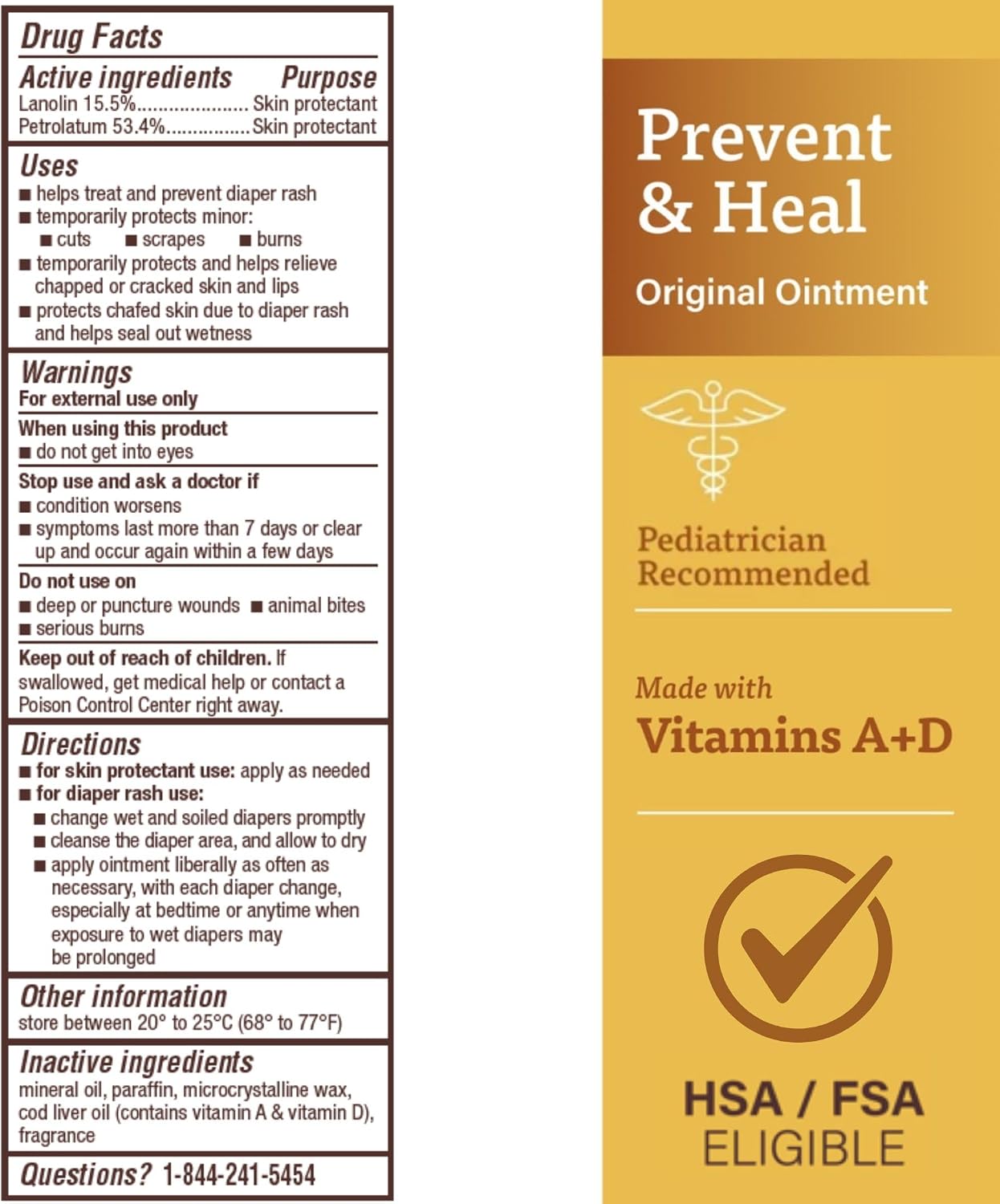 A+D Original Diaper Rash Ointment Prevents & Treats Diaper Rash, Moisturizing Skin Protectant with Vitamins A & D, Healing Skin Ointment for Dry and Cracked Skin 4oz