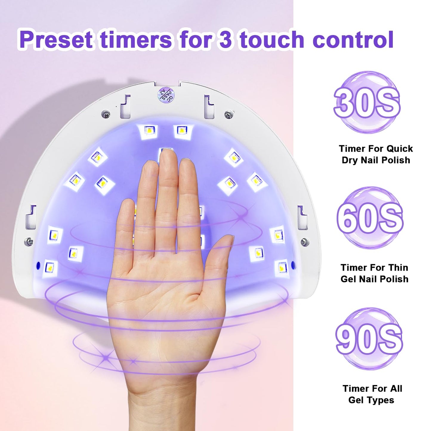 JODSONE U V LED Nail Lamp with Base Coat Top Coat Set, Nail Dryer for Gel Polish for Nails with Automatic Sensor & 4 Timers