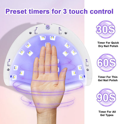 JODSONE U V LED Nail Lamp with Base Coat Top Coat Set, Nail Dryer for Gel Polish for Nails with Automatic Sensor & 4 Timers