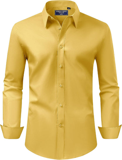 Alimens & Gentle Men's Dress Shirt Regular Fit Stretch Stain Shield Long Sleeve Solid Business Wedding Button Down Shirts