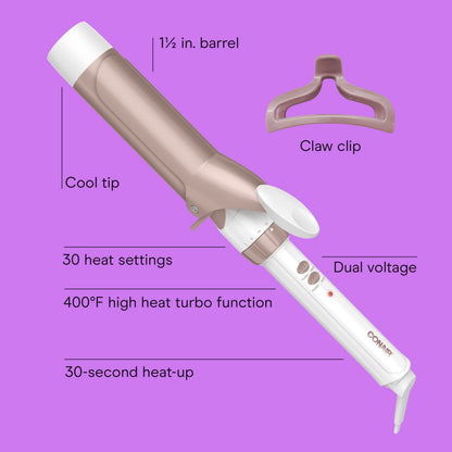 Conair Curling Iron, Double Ceramic, 1" Barrel, White/Rose Gold