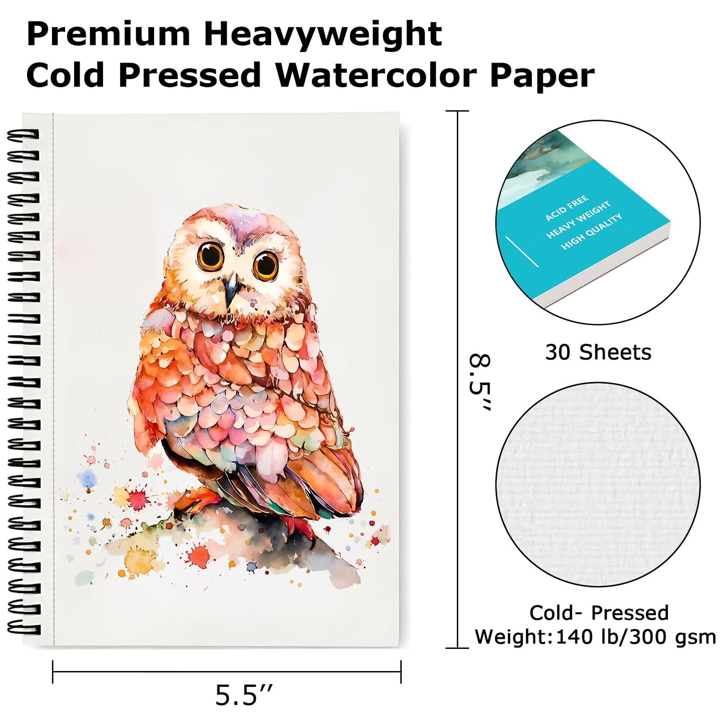 Hapikalor Watercolor Paper Pad, 9"x12" Water Color Paper, 140lb/300gsm Teal