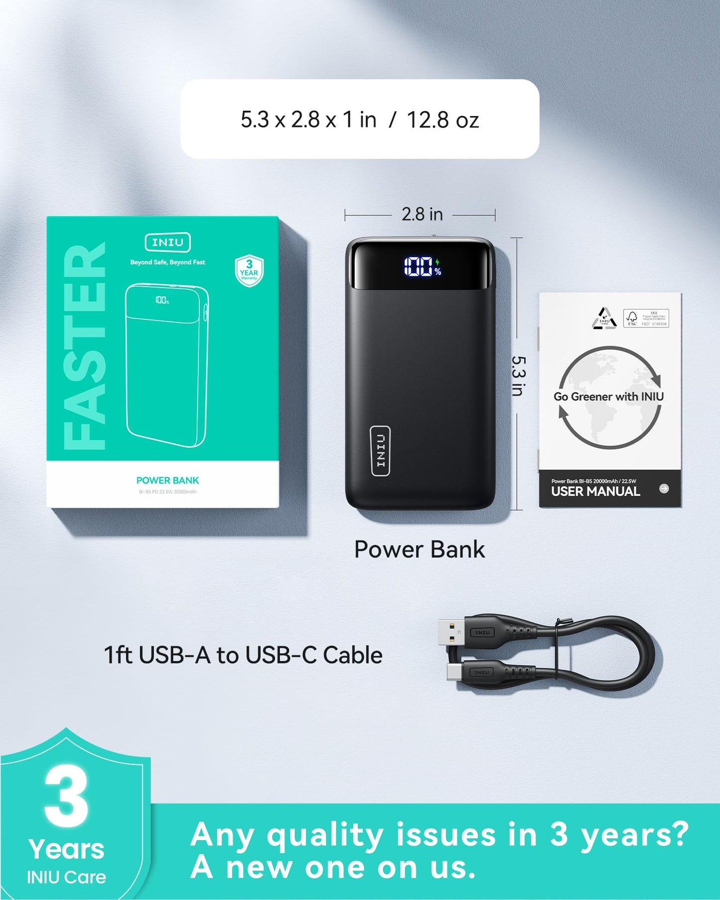 INIU Portable Charger, Smallest 20000mAh 22.5W Fast Charging Power Bank