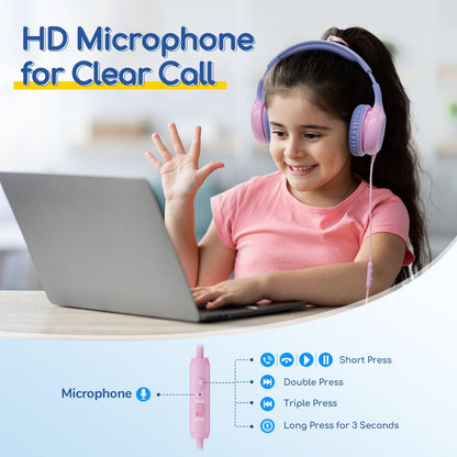 EarFun K1 Kids Headphones Wired with Mic, Volume Limit Headphones for Kids