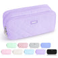 Sooez Large Pencil Case Pouch, Extra Big Pencil Bag with 8 Compartments, Pen Bag Wide Opening, Soft Quilted Pencil Pouch Organizer with Zipper, Portable Pencil Case for Teen Girls, Beige