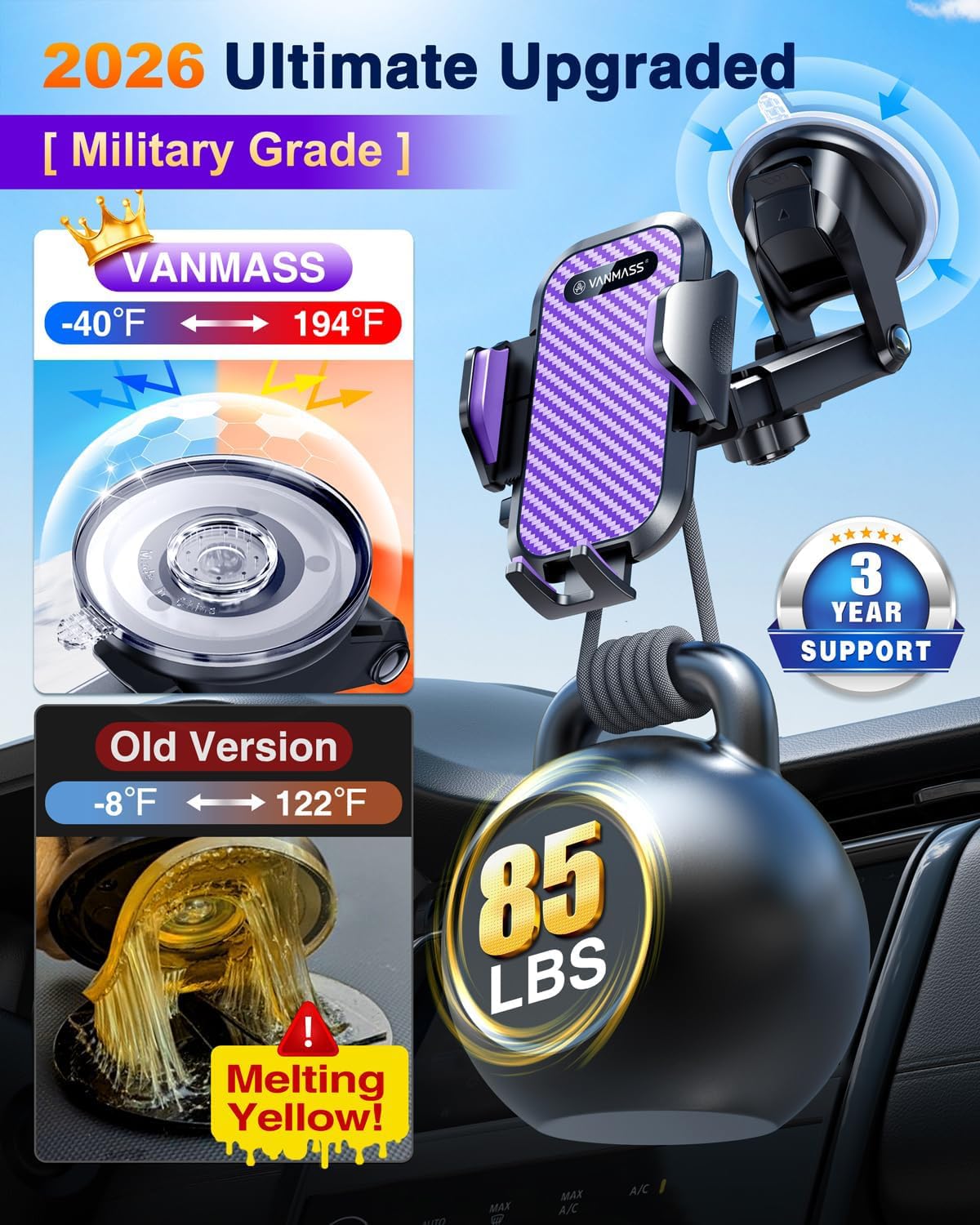 VANMASS Car Phone Holder 2026 Ultimate Military-Grade Strongest Suction & Clip Windshield Dashboard【Newest Best Strongest】Cell Phone Shower & Wall Mounts for iPhone 17 Pro Max 16 15 14 13 Android
