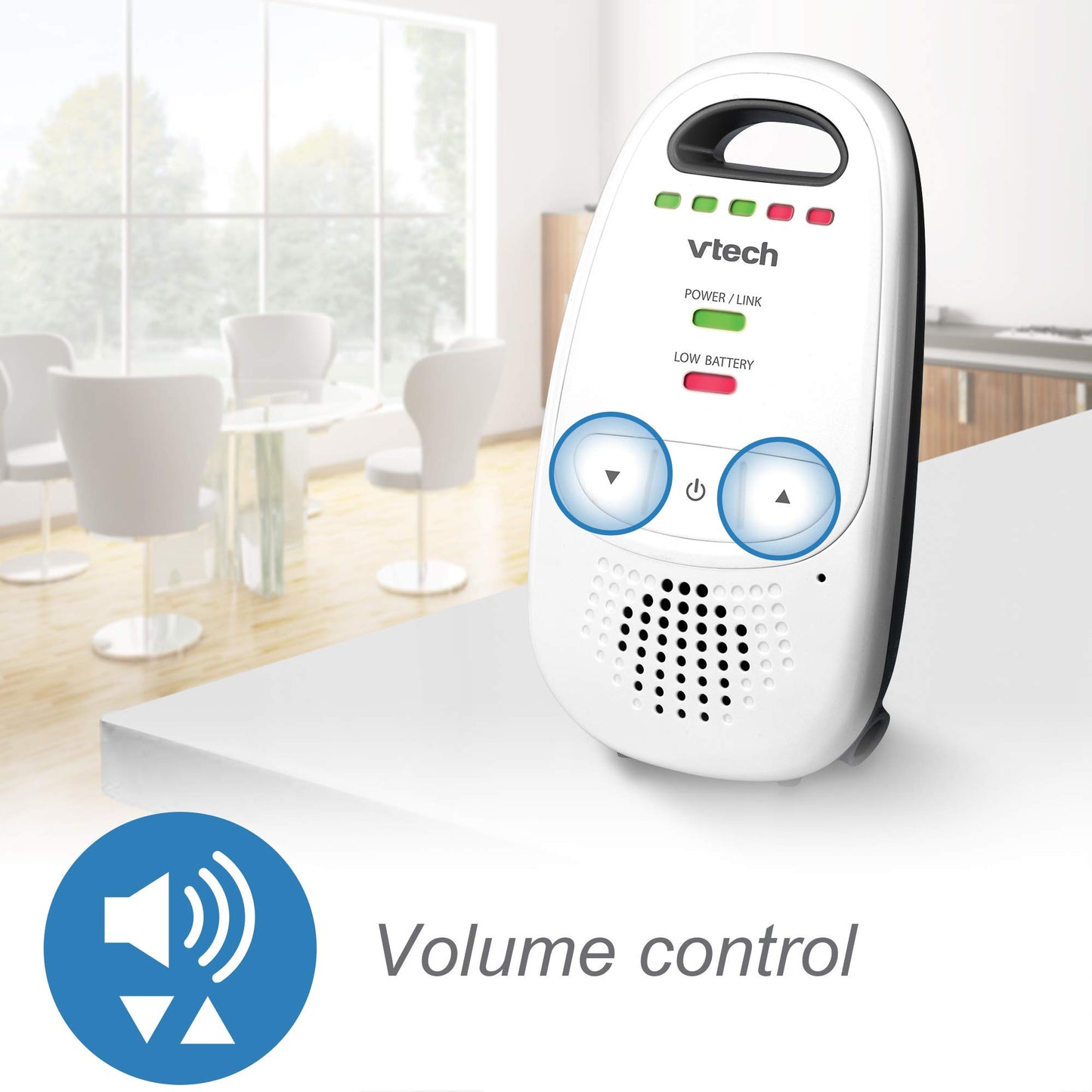 VTech Audio Baby Monitor — No Static DECT 6.0, No WiFi, Hack-Proof | 8Hr Battery, Belt Clip, 1000ft Range, 5-Level Sound Indicator | DM111