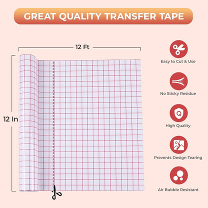 YRYM HT Transfer Tape for Vinyl, 12" x 50 FT, Medium Tack, Red