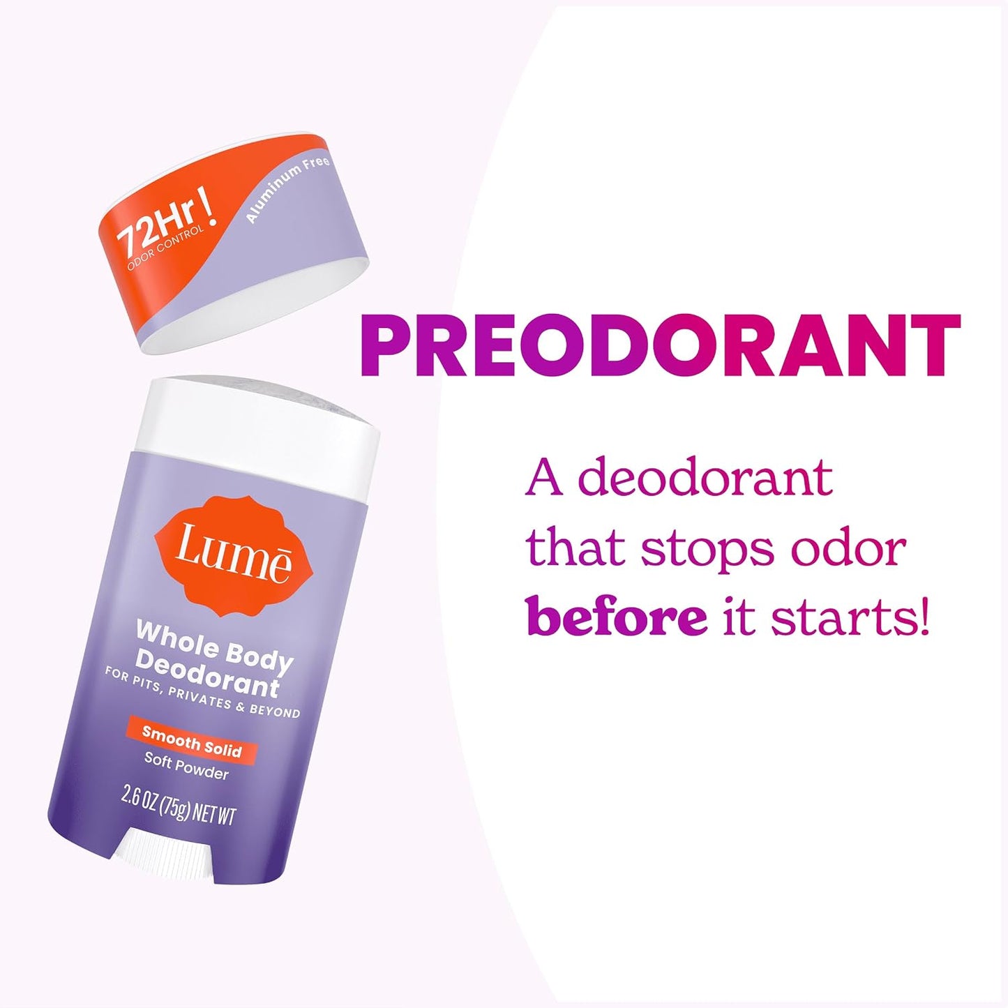 Lume Whole Body Deodorant - Solid Stick - 2.6 oz, 2 pk (Soft Powder)