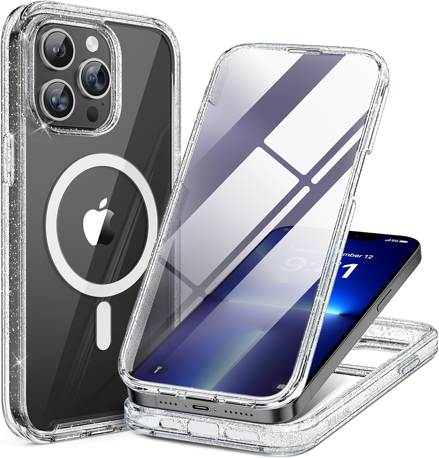 miracase for iPhone 17e Case & iPhone 16e Case, Full-Body Phone with Built-in Glass Screen Protector, [Magnetic with MagSafe] Military Drop Proof 17 E/ 16 E Cover Bumper 6.1 inch, Black